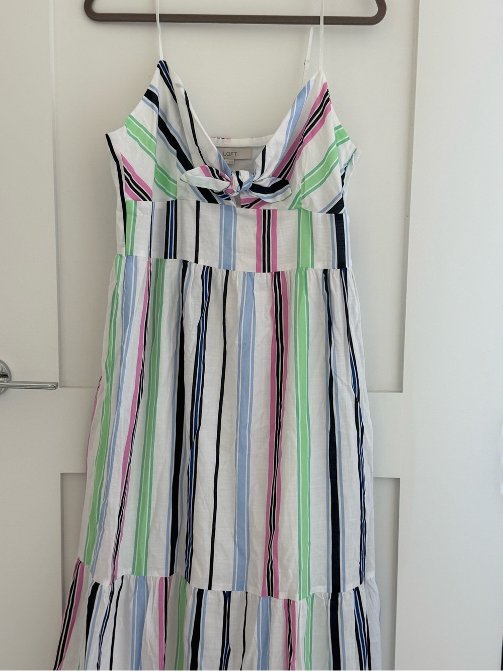 LOFT Multi-Stripe Tie-Front Maxi Dress - Pastel Stripes. Size 12. Never worn